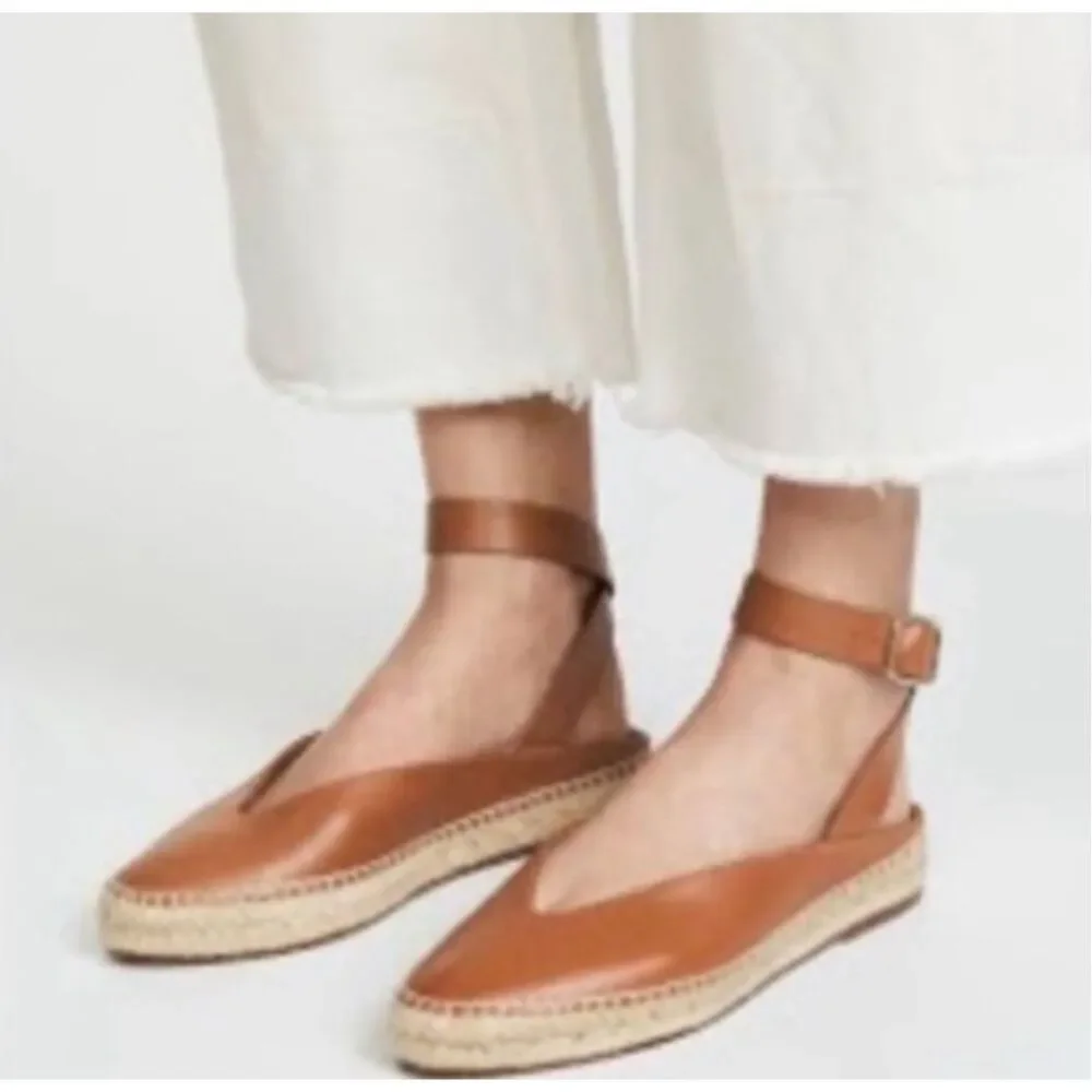 Stuart Weitzman Toga Cognac Brown Leather Ankle Wrap Espadrille Women’s Size 7 M